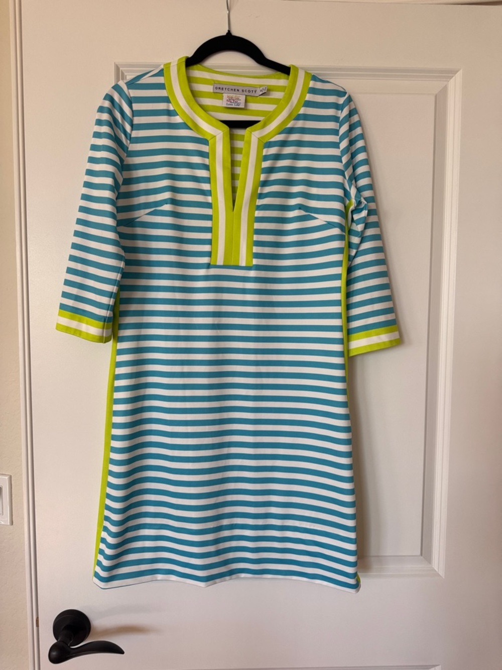 Gretchen Scott Lime and Aqua Striped Tunic Dress